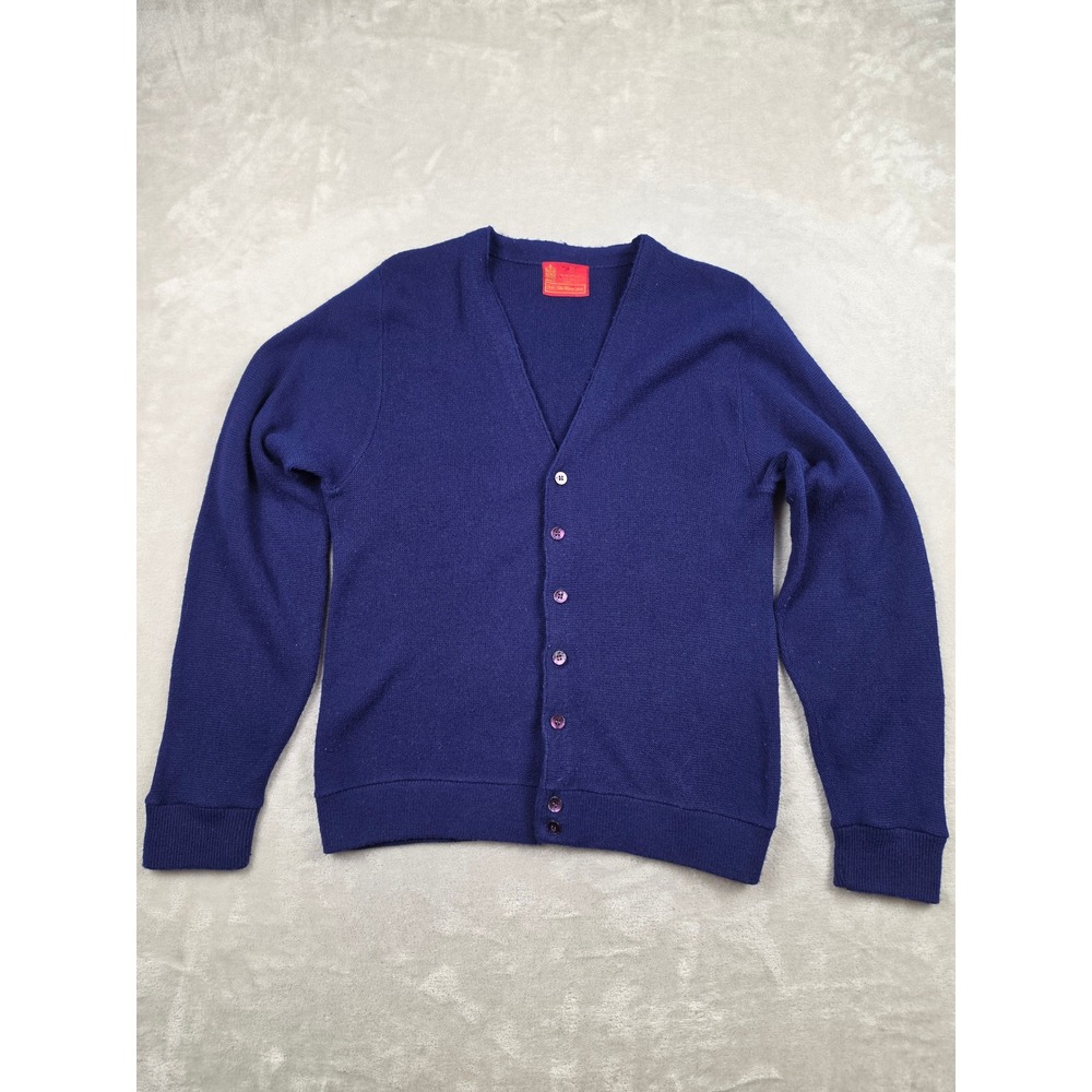 Vintage Sears Kings Road Cardigan Sweater Mens L‎ Fit S Blue Orlon Acrylic *Read